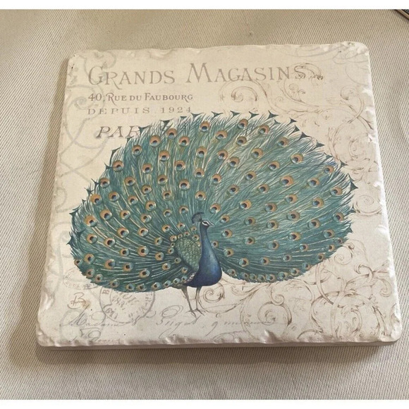 Grands‎ Magasins Colorful Peacock Bird Ceramic Tile Trivet 6 Inch Decor Art - Picture 1 of 3